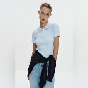 ZARA JEWEL COLLAR RIBBED POLO SHIRT